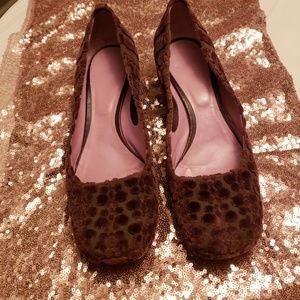 Purple velvet bottega veneta kitten heel pumps